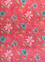 Viscose Tissue Dark Pink Color Floral Pattern Digital Print Fabric.