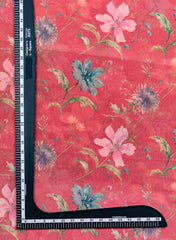 Viscose Tissue Dark Pink Color Floral Pattern Digital Print Fabric.