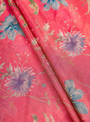 Viscose Tissue Dark Pink Color Floral Pattern Digital Print Fabric.