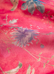 Viscose Tissue Dark Pink Color Floral Pattern Digital Print Fabric.