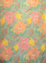 Viscose Tissue Mint Green Color Floral Pattern Digital Print Fabric.