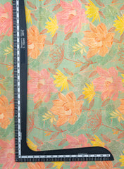 Viscose Tissue Mint Green Color Floral Pattern Digital Print Fabric.