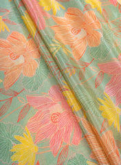 Viscose Tissue Mint Green Color Floral Pattern Digital Print Fabric.