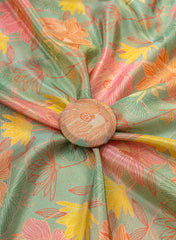Viscose Tissue Mint Green Color Floral Pattern Digital Print Fabric.