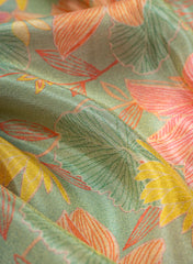 Viscose Tissue Mint Green Color Floral Pattern Digital Print Fabric.