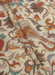 Viscose Tissue Beige Color Floral Pattern Digital Print Fabric.
