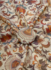Viscose Tissue Beige Color Floral Pattern Digital Print Fabric.