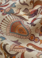 Viscose Tissue Beige Color Floral Pattern Digital Print Fabric.
