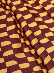 Pure Modal Satin Brown And Yellow Color Geometrical Pattern Natural Print Fabric.
