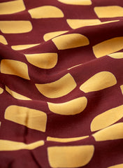 Pure Modal Satin Brown And Yellow Color Geometrical Pattern Natural Print Fabric.