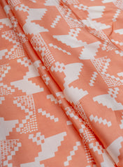 Pure Modal Satin Peach Color Geometrical Pattern Natural Print Fabric.