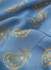 Pure Modal Satin Baby Blue Color Traditional Digital Print Fabric.