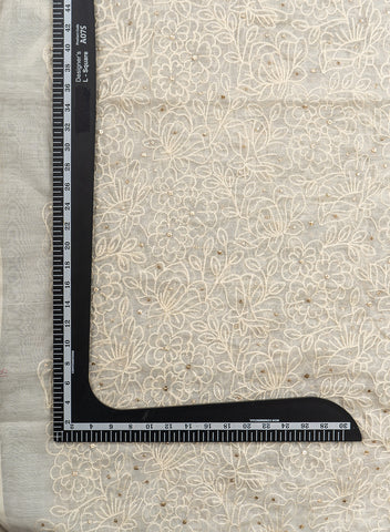 (Pre Cut-1.5 Meter) Pure Chanderi Off-White color Thread Work Floral Pattern Embroidery Fabric