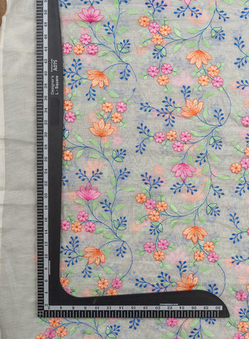 (Pre Cut-2 Meter) Pure Chanderi Off-White color Floral Resham Work Embroidery Fabric