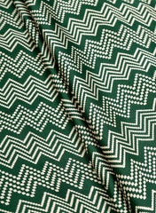 Pure Modal Satin Dark Green Color Zig-Zag Pattern Natural Print Fabric.