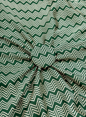 Pure Modal Satin Dark Green Color Zig-Zag Pattern Natural Print Fabric.