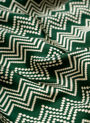 Pure Modal Satin Dark Green Color Zig-Zag Pattern Natural Print Fabric.