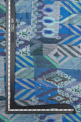Pure Modal Satin Shades Of Blue Color Traditional Digital Print Fabric.