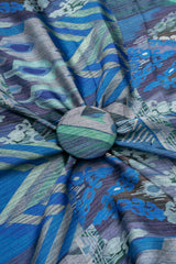 Pure Modal Satin Shades Of Blue Color Traditional Digital Print Fabric.