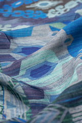Pure Modal Satin Shades Of Blue Color Traditional Digital Print Fabric.