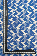 Pure Modal Satin Blue And White Color Geometrical Pattern Natural Print Fabric.