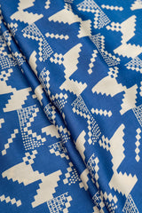 Pure Modal Satin Blue And White Color Geometrical Pattern Natural Print Fabric.