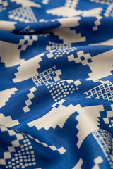 Pure Modal Satin Blue And White Color Geometrical Pattern Natural Print Fabric.