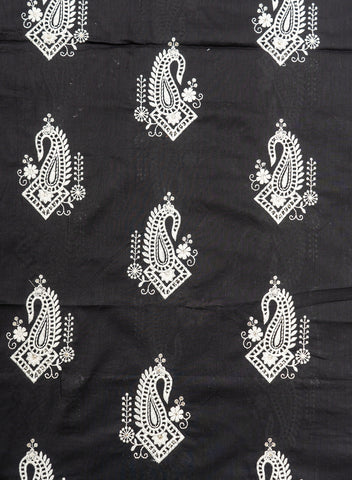 (Per Cut-1 Meter)  Pure Cotton Cambric black Color With White Paisley Thread Embroidery Fabric.