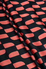 Pure Modal Satin Black Color Geometrical Pattern Natural Print Fabric.