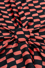Pure Modal Satin Black Color Geometrical Pattern Natural Print Fabric.