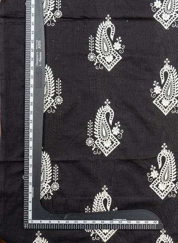 (Per Cut-1 Meter)  Pure Cotton Cambric black Color With White Paisley Thread Embroidery Fabric.
