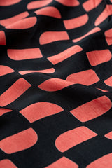 Pure Modal Satin Black Color Geometrical Pattern Natural Print Fabric.