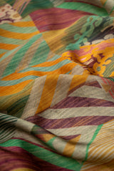 Pure Modal Satin banana Yellow Color Abstract Pattern Natural Print Fabric