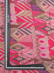 Pure Modal Satin Dark Pink Color Traditional Digital Print Fabric.