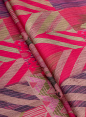 Pure Modal Satin Dark Pink Color Traditional Digital Print Fabric.
