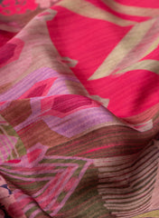 Pure Modal Satin Dark Pink Color Traditional Digital Print Fabric.