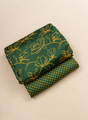 Organic Chanderi Dark Green Color Mix And Match Natural Print Fabric.