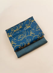 Organic Chanderi Blue Color Mix And Match Natural Print Fabric.