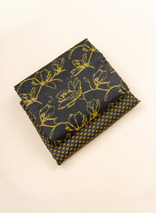 Organic Chanderi Black Color Mix And Match Natural Print Fabric.