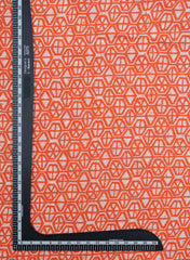 Cotton Mulmul Orange Color Geometrical Pattern Screen Print Fabric.
