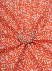 Cotton Mulmul Orange Color Geometrical Pattern Screen Print Fabric.