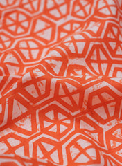 Cotton Mulmul Orange Color Geometrical Pattern Screen Print Fabric.
