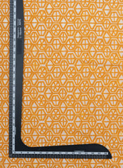 Cotton Mulmul Yellow Color Geometrical Pattern Screen Print Fabric.