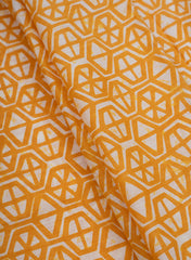 Cotton Mulmul Yellow Color Geometrical Pattern Screen Print Fabric.
