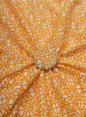 Cotton Mulmul Yellow Color Geometrical Pattern Screen Print Fabric.