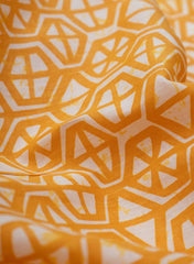 Cotton Mulmul Yellow Color Geometrical Pattern Screen Print Fabric.