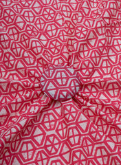 Cotton Mulmul Pink Color Geometrical Pattern Screen Print Fabric.