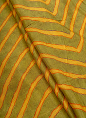 Pure Muslin Olive Green Color Lehariya Pattern Digital Print Fabric.