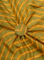 Pure Muslin Olive Green Color Lehariya Pattern Digital Print Fabric.