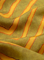 Pure Muslin Olive Green Color Lehariya Pattern Digital Print Fabric.